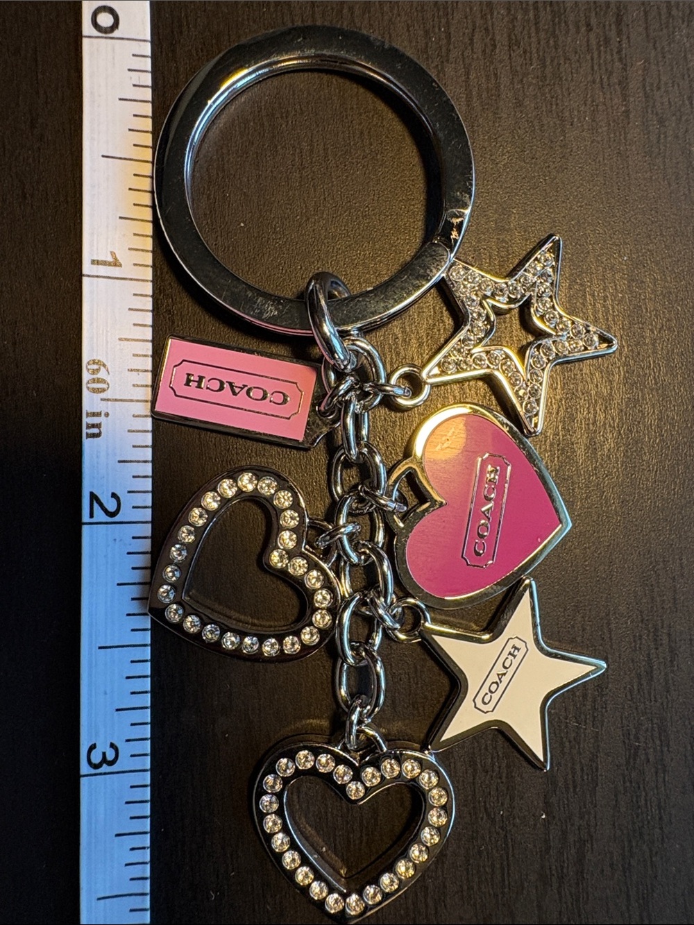 COACH Pink & Silver Heart Charm Keychain